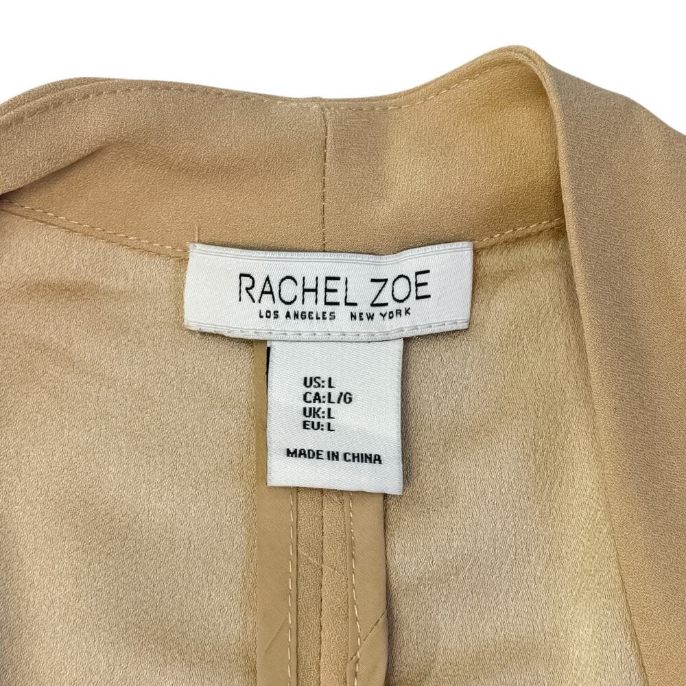 Rachel Zoe Tan Open Front Ruched Sleeve Shawl Collar Blazer Womens Large - Picture 9 of 11